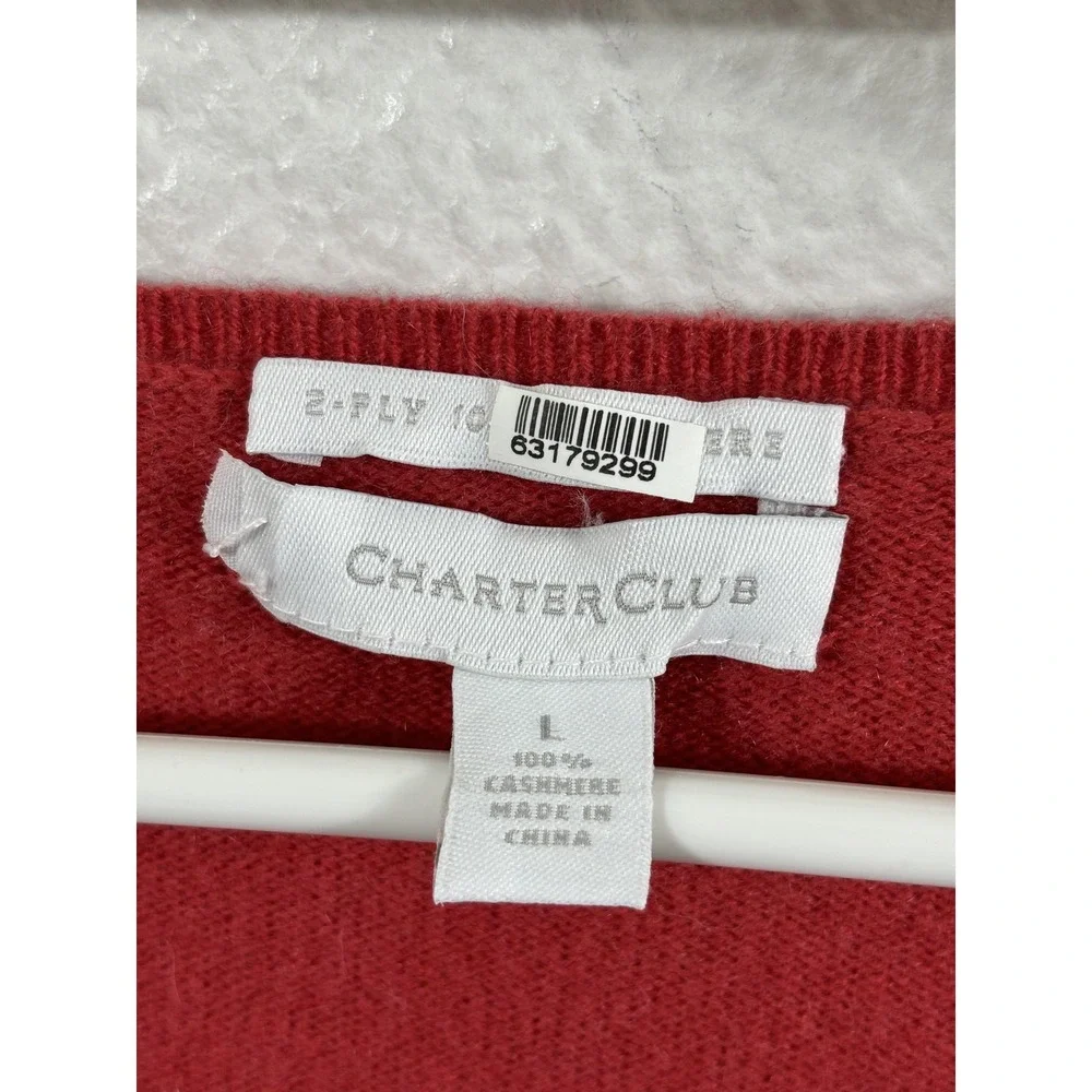 Charter Club Sweater Womens‎ Large Orange V Neck 2 Ply 100% Cashmere Pullover